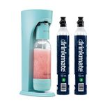 Drinkmate OmniFizz Sparkling Water and Soda Maker, Carbonates Any Drink, Bubble Up Bundle - Includes Two 60L CO2 Cylinders, One Carbonation Bottle, and Fizz Infuser - Arctic Blue