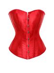 Felcia Women's Plus Size Corset Bustier Overbust Top Satin Waist Cincher Lace up Body Shaping Retro Bustier (Red, Small)