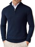 COOFANDY Mens Slim Fit Quarter Zip Up Mock Neck Polo Sweater Casual Long Sleeve Sweater Pullover Sweaters with Ribbing Edge (Black, Large)