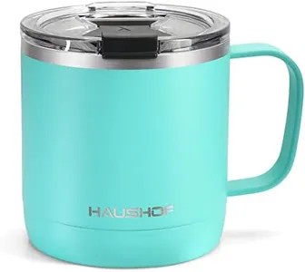 HAUSHOF 14 oz Coffee Mug, Insulated Coffee Mug with Handle, Travel Camping Cup, Portable Stainless Steel Coffee Cup, Insulated Coffee Cups with Lid, Lake Blue