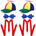 6 Pcs Propeller Hat, Bow Tie and Adjustable Elastic Y Back Style Suspenders Set Funny Helicopter Hat Adjustable Bowtie for Adult Men Women Halloween Costume