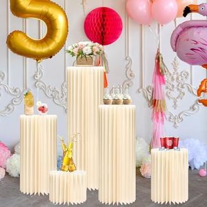 GENMOUS 5PCS Large Cylinder Stands for Party, Cardboard Cylinder Tables Cake Stands for Wedding Dessert Table Display, Round Cylinder Pedestal Stands for Birthday Babyshower Event Centerpieces Decor