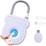 Bstsilver Fingerprint Padlock for Gym Locker, Biometric Keyless Lock 20 User w/USB Key for Luggage Backpack Guncase Toolbox Suitcase Bag, Smart Combination Cable Latch for Travel Renter School Office
