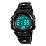 FeiWen Women's Sports Digital Watches 50M Waterproof Outdoor Multifunction LED Military Watch for Boy Plastic Case with Rubber Band Simple Design, Black