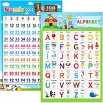 2 Pieces Educational Poster Laminated Wall Learning Chart Number and Alphabet Posters for Kids Toddlers Kindergarten Preschool Family Education, Classroom Decoration (Classic Style)