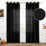 YoungsTex Black Halloween Natural Linen Curtains 84 Inch Long for Living Room Bedroom Grommet Top Light Filtering Privacy Linen Textured Window Semi Sheer Drapes, 2 Panels, 52x84 Inch