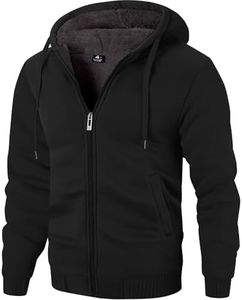 Men's Zip Up Hoodie Heavyweight Winter Sweatshirt Fleece Sherpa Lined Warm Jacket(Black,L)