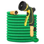 NGreen Expandable and Flexible Garden Hose - Strength Durable Fabric and Latex Inner Tube, Lightweight Easy Storage Kink Free Water Hose, Leakproof Solid Brass Fittings with Nozzle (25 FT, Green)