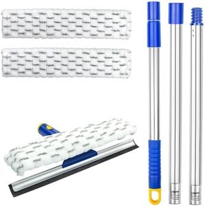 ITTAHO Limpiador de Ventanas Giratorio 2 en 1, Limpieza de Ventanas con Barra telescópica de 150 cm con Barras de extensión, Limpiador de vidrios y fregador para Ventanas Altas de Interior/Exterior