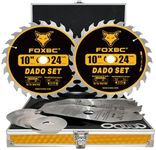 FOXBC 10" Stacking Dado Blade Set, ATB/FT, 1 inch Arbor with 5/8" Bushing, 27 Pieces