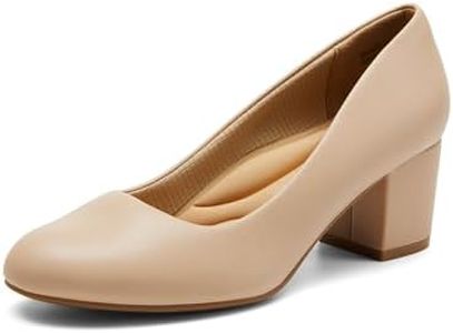 DREAM PAIRS Women's Pumps Low Chunky Block Heel Dress Shoes Closed Round Toe Comfortable Heels,Size 6W,Nude,SDPU24031W-W