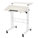 soges 23.6inches Height Adjustable Desk Laptop Desk on The Wheels, Rolling Stand Up Desk Computer Desk Adjustable Standing Desk Sit and Stand Desk Portable Laptop Table, Beige, 101-MP-CA