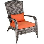 Outsunny Patio Wicker Adirondack Chair, Outdoor PE Rattan Fire Pit Chair, Muskoka Chair w/Soft Cushions, Tall Curved Backrest and Comfortable Armrests for Deck or Garden, Orange