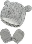 Malaxlx Baby Toddler Winter Beanie Hat Mittens Set Warm Knitted Hat Glove Set for 6-18 Months Baby Girls Boys (Grey)