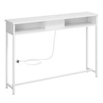 VASAGLE Console Table With Charging Station, Slim Console Table for Hallway, Narrow Table With 2 Compartments, Space-Saving, 25 x 120 x 81 cm, for Living Room, Snow White LNT111W02