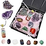 Qlisytpps 10pcs Healing Crystals Set Real Crystals Stones Kit, Chakra Crystals Gemstones Amethyst Clusters,geode Crystals,Chakra Necklace Witchcraft Crystals Gifts Beginners Gift