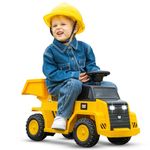 Costzon Ride on Dump Truck, 6V Licensed Caterpillar Ride on Construction Vehicle with Adjustable Dump Bed, Horn & LED Lights, Kids Gift, Battery Powered Ride on Toy for Toddlers (Yellow)