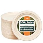 HAAGO 500 Biodegradable Disposable Sugarcane Bagasse Plates - for Parties, Weddings, BBQs | Home Compostable & Eco-Friendly Dessert Plates - 18 cm / 7"