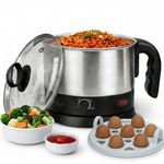 SOLARA Electric Kettle Multipurpose 1.5 Litre, 600 Watts, Stainless Steel Body with Glass Lid, 3 Boiling Modes, for Hot Water, Milk, Tea, Coffee, Cooking Oats, Noodles, Soup, Egg Boiler Machine-Black