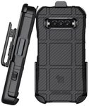 Case with Clip for Kyocera DuraForce Pro 3 Phone, Nakedcellphone Special Ops Tactical Rugged Shield Cover and Ratchet Belt Hip Holster - Black Carbon Fiber Design