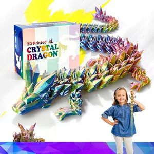 HyBaiS 24 inch Large 3D Printed Dragon,3D Dragons Figurine Toy,Big 3-D Printed Dragon,Surprised Gift for Kids 5-7,Desk and Home Decor (Red-Yellow-Blue, 24 inch)