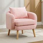 Merax Upholstered Armchair,Single Sofa Chair, Upholstered Accent Armchair with Removable Pillow, Lounge Chair for Living Room Bedroom Office, Teddy Velvet - Pink