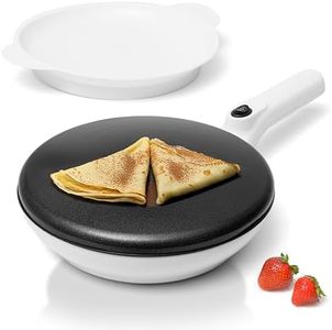 Moss & Stone Cordless Electric Crepe Maker With Auto Power Off, On/Off Switch & Dual Temperature Setting, 8 Inch Portable Crepe Maker & Non-Stick Dipping Plate, Nonstick Ceramic Coating Pan