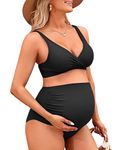 Charmo High Waisted Maternity Swimsuit Bikini Set V Neck Pregnancy Bathing Suits Push Up Two Piece Swimwear, #1a Black, X-Large