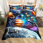 Homewish Planet Earth Bedding Set Solar System For Kids Duvet Cover Single,Cosmic Comforter Cover Mystery Outer Space Zodiac Astronaut Bed Set Galaxy Starry Sky Stars Constellation Bedroom Decor