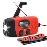 5000mAh Wind Up Solar Radio, Emergency Crank Weather Radio, Solar Radio with Torch, NOAA/FM/AM Solar Radios, Portable Survival Radio with SOS, USB Mobile Phone Charger for Camping (red)