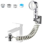 Sink Faucet Hose Sprayer Attachment Set Kitchen Bathroom Handheld ON/Off Sink Sprayer with 118’’ Spring Hose, Diverter and 3 PCS Adapters for Pet Rinse, Hair Washing, Baby Bath