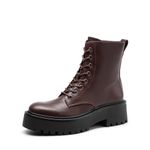 DREAM PAIRS Women's Lace up Combat Ankle Boots Fashion Lug Sole Platform Booties Shoes, Dark Brown-pu, 10