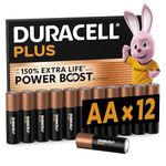 Duracell Plus AA Batteries (12 Pack) - Alkaline 1.5V - Up To 100% Extra Life - Reliability For Everyday Devices - 0% Plastic Packaging - 10 Year Storage - LR6 MN1500