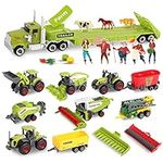 Oriate Kid's Farm Toys Realistic Tractor Vehicle Playset, Diecast Car Set Educational Mini Farm Animals with Flatbed Trailer, Birthday Gift for Children 3+ Year Old