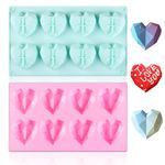 Silicone Mold, 2 PCS 8 Cavity 3D Heart Shape Diamond Chocolate Mould Silicone Dessert Baking Mold Silicone Fondant Moulds DIY Tools for Cake Jelly Soap