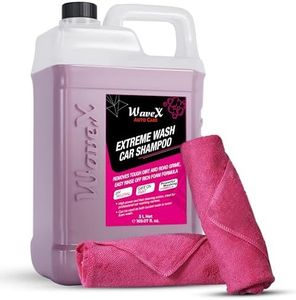 Wavex Car Shampoo Extreme Wash 5 LTR with Two Pcs Microfiber Cloth 40x40cm 340gsm | pH Neutral | Also Works as Foam Wash Shampoo
