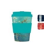 Ecoffee Cup 12oz 350ml Van Gogh Collection Reusable Eco-Friendly 100% Plant Based Coffee Cup with Silicone Lid & Sleeve - Melamine Free Dishwasher/Microwave Safe Travel Mug, Almond Blossom