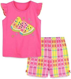 Little Girl's Summer Clothes,Cotton Watermelon Short Sleeve T-Shirt and Shorts Outfit Set Raspberry Size 6