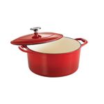 TRAMONTINA Bestow Round Dutch Oven 5.2L with Lid | Enameled Cast Iron Casserole Pot & Biryani Pot | Even Heat Retention | Low Oil Healthy Cooking | No Seasoning Required | All Cooktops Compatible | Red