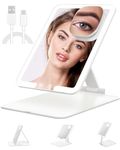 Travel Makeup Mirror with Light, Portable Travel Lighted Makeup Mirror with 10X Magnifying Mirror, Foldable Stand & Angle Touch Screen Portable Led Mirror with 3 Lighting Colors, Ultra Thin