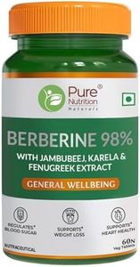 Pure Nutrition BERBERINE 98% supplement with Jamubeej, Karela, Fenugreek extract -Helps in weight management, Balance sugar level & Support Heart Health - 60 Veg tablet