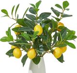 Heleze 3 Pcs Artificial Lemons Tree Branches - Faux Greenery Stems Realistic Lemon Branch with Lifelike Leaves Fake Lemon Plant for Home, Dining Table, Kitchen Decor 18 Inch