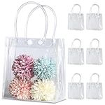 25Pcs Clear Plastic Gift Bags with Handle, Reusable Gift Bags Wrap Tote Bag, Small PVC Goodie Bags for Shopping Valentine's Day Boutique Wedding Birthday Baby Shower Party (7.9"x7.9"x3.2")