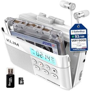 KLIM K7 Cassette Tape Player - Cassette to MP3 Converter - Portable - Built-in Microphone & Speaker - Rechargeable Battery - Earphones - 16GB SD Card - White