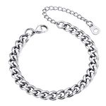 U7 Silver Cuban Link Chain Bracelet For Boys Women Stainless Steel Bracelets Jewellery