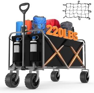 Collapsible Folding Wagon, Heavy Duty Utility Beach Wagon Cart for Sand with Big Wheels, Adjustable Handle&Drink Holders for Shopping, Camping,Garden and Outdoor (Black)