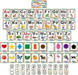 D-FantiX 58 Pieces Alphabet and Number Bulletin Board Set, Manuscript Educational Preschool Cards, Early Learning Alphabet Number Colors Shapes Posters for Kids Kindergarten Classroom Wall Decorations