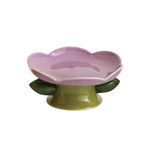 PIPIPET Raised Cat Bowls, Ceramic Cat Bowls, Handmade Flower Ceramic Raised Cat Dish, Elevated Cat Food Bowls for Protecting Spine & Whisker Fatigue Basic Bowls-Purple