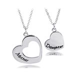 Mother Daughter Necklace Set of 2 Matching Heart Mom and Me Jewelry (Silver)