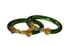 The Golden Cascade Fancy Elephant Design Glass Kada for Women | Hathi Glass Kada's for Girls | Wedding Party Use Glass Kada for Ladies (Green, Medium 2.6)